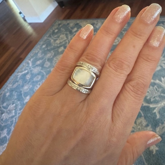 💞Dawkins White Quartz Gold Inlay Diamonds + Sterling Silver Statement Ring 6 US - Picture 6 of 11